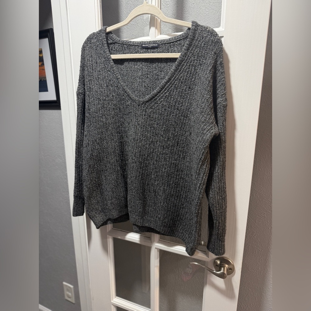 Brandy Melville Gray V-Neck Sweater - Picture 2 of 5